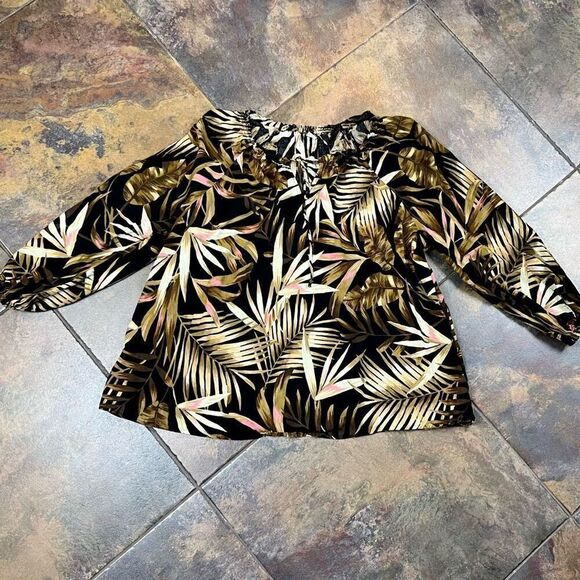 Old Navy Tropical Palm Leaf Peasant Blouse XL - Picture 5 of 11